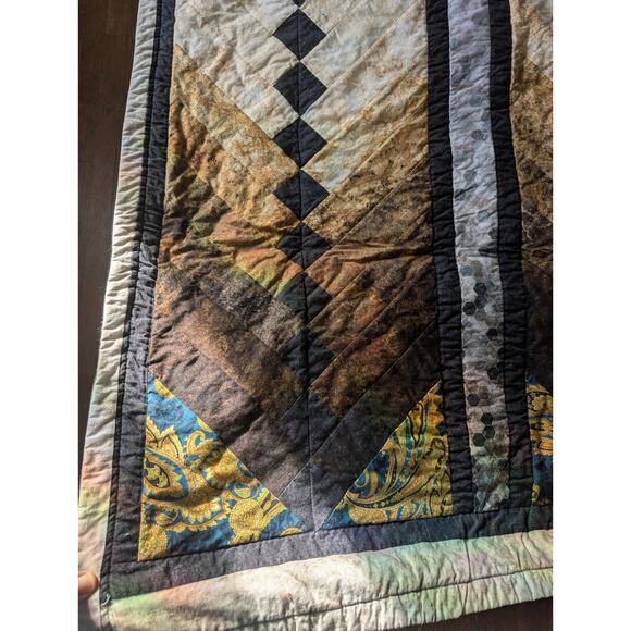 VTG FRENCH BRAID QUILT 1980s-90s Earthtone Ombre Batik Patchwork 67x70" - Picture 2 of 12